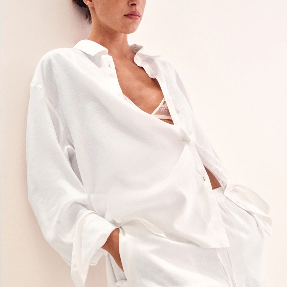 H&M White Linen Button Down Shirt for Women- NWT